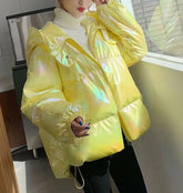 Women's Jacket Colorful Glossy Surface Hooded Cotton Coat Winter Korean Fashion Thicken Parkas Womens Clothing Loose Warm Tops